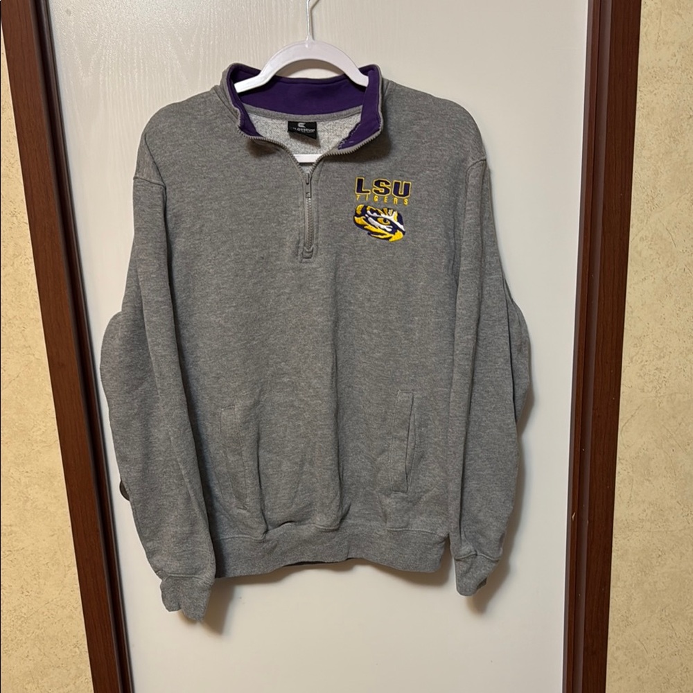 Colosseum Men’s LSU Gray Quarter-Zip Sweater Size S